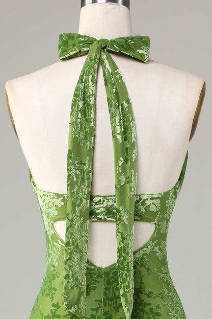 Velvet Halter Olive Holiday Party Dress