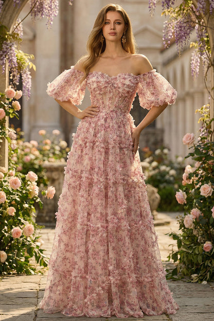 Plus Size Floral Ivory Red Off The Shoulder Long Prom Dress