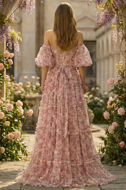Plus Size Floral Ivory Red Off The Shoulder Long Prom Dress