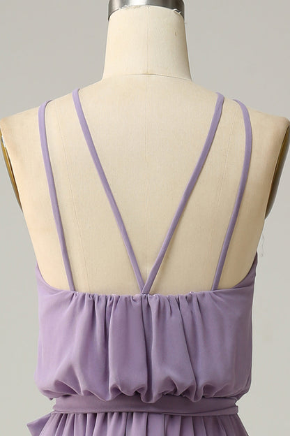 A Line Halter Yellow Long Bridemaid Dress with Bowknot