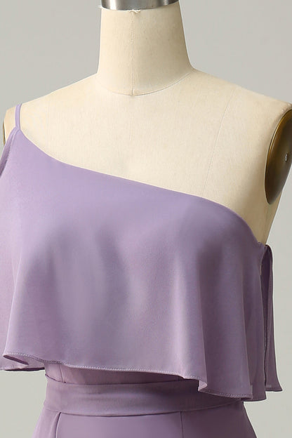 Sheath One Shoulder Purple Plus Size Bridesmaid Dress with Silt