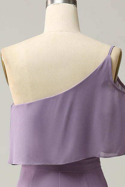 Sheath One Shoulder Purple Plus Size Bridesmaid Dress with Silt