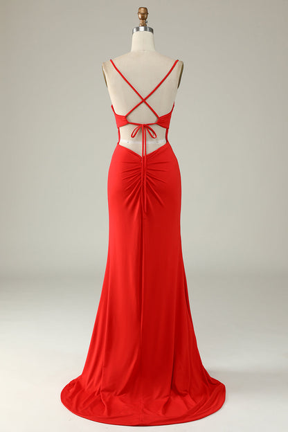 Mermaid Spaghetti Straps Navy Plus Size Prom Dress with Split Front