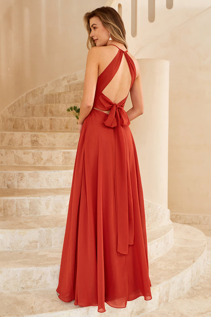 Sky Blue Long Chiffon Bridesmaid Dress with Slit