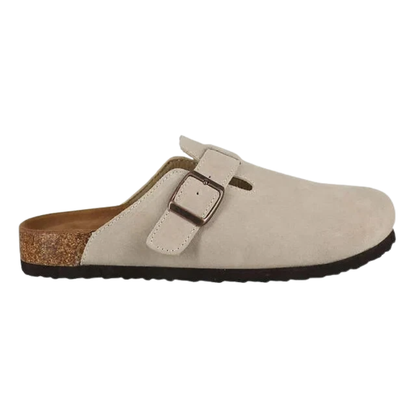 Aquatherm Women’s Suede Clogs Taupe Cork Midsole Comfort Sandals – 1773995
