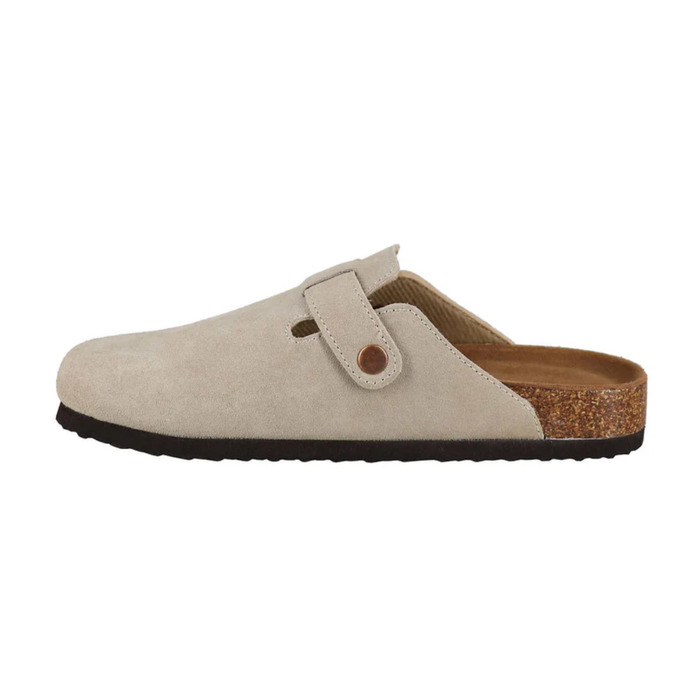 Aquatherm Women’s Suede Clogs Taupe Cork Midsole Comfort Sandals – 1773995