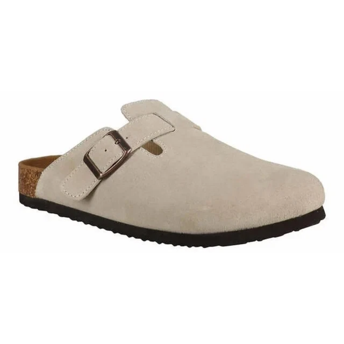 Aquatherm Women’s Suede Clogs Taupe Cork Midsole Comfort Sandals – 1773995