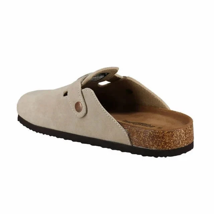 Aquatherm Women’s Suede Clogs Taupe Cork Midsole Comfort Sandals – 1773995