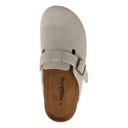 Aquatherm Women’s Suede Clogs Taupe Cork Midsole Comfort Sandals – 1773995