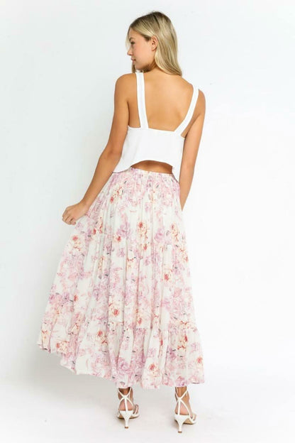 Daphne Ivory Floral Print Ruffle Midi Skirt
