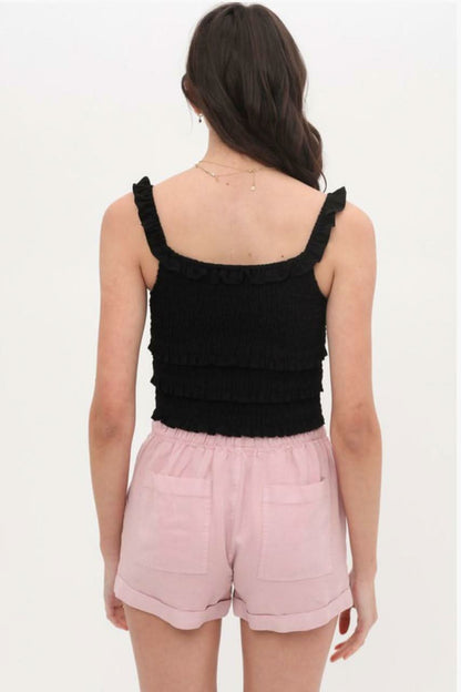 Copa Black Smocked Cropped Tank Top