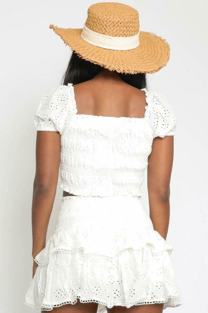 Daybreak White Eyelet Drawstring Crop Top