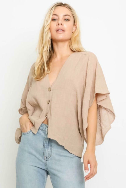 Dana Tan Button Down Poncho Top