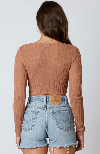 Make It Casual Camel Button-Up Cropped Cardigan Sweater