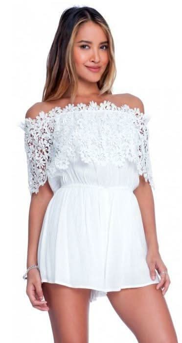 Lush Just A Dream Lace Off-The-Shoulder White Romper