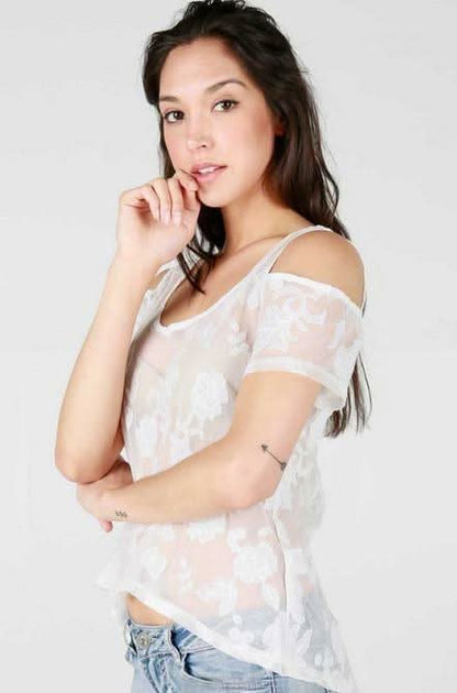 Daphne White Lace Cold Shoulder Top