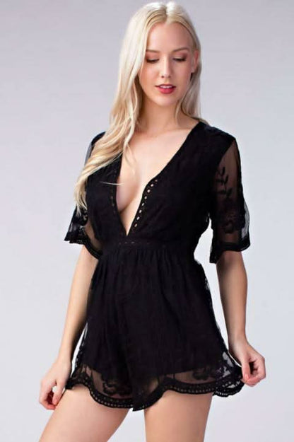 Endless Lace Black Deep V Romper