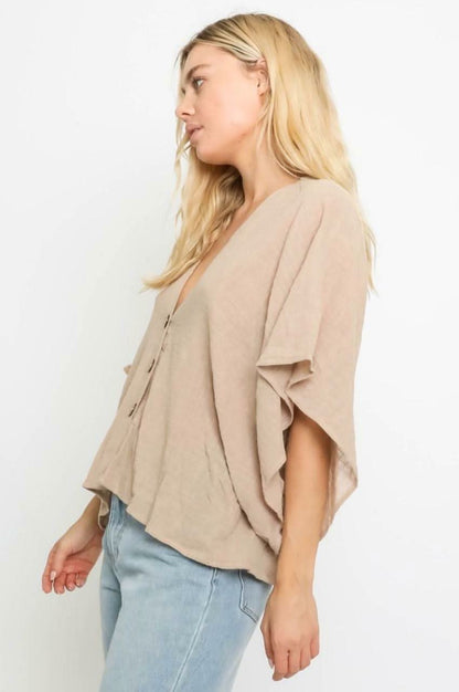 Dana Tan Button Down Poncho Top