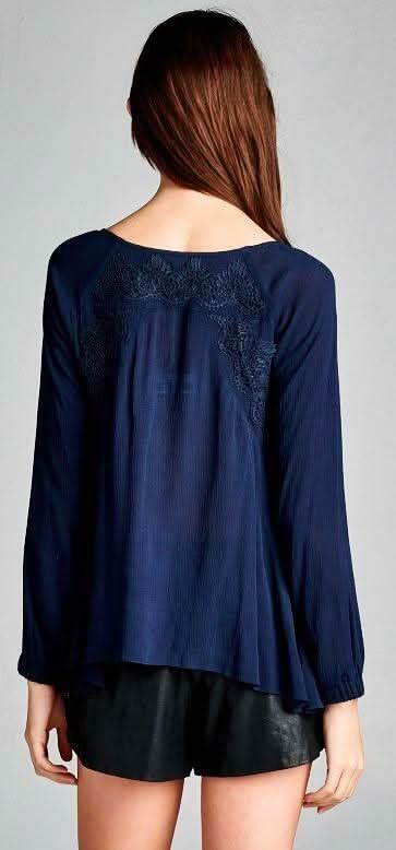 Love Yourself Navy Lace-Up Blouse