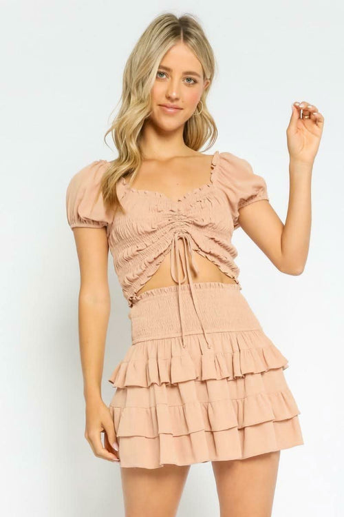 Daybreak Sandy Beige Drawstring Crop Top