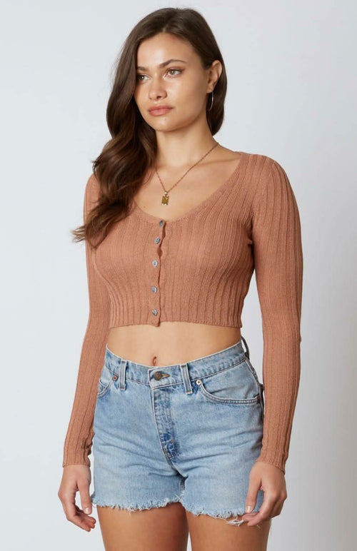 Make It Casual Camel Button-Up Cropped Cardigan Sweater