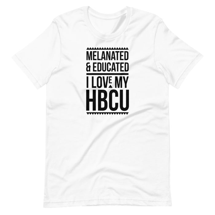 Melanated & Educated - I Love My HBCU T-Shirt (Black Text)