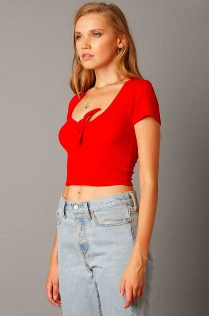 Get This Red Ribbed Crop Tee