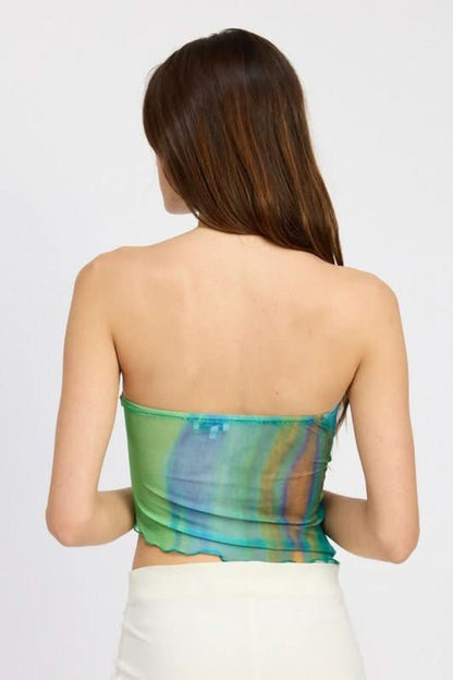 Emmy Green Print Strapless Asymmetrical Top